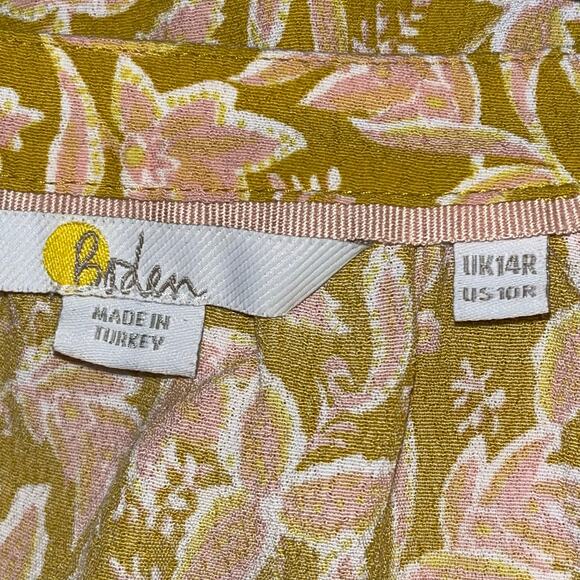 Boden Notch Tiered Floral Midi Dress Yellow Pink Print EcoVero US Size 10R - Picture 8 of 11